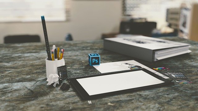 desk with tablet